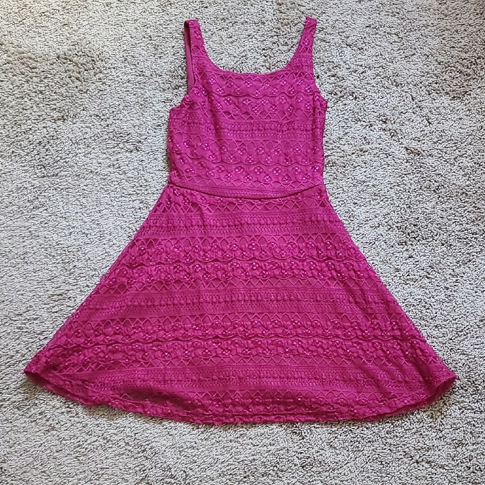 Pink-Red Lace Sleeveless Mini Dress